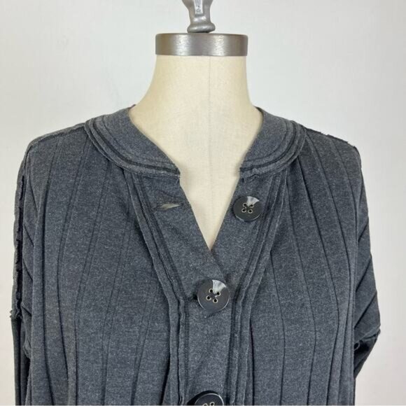 Free People In The Mix Henley Ribbed Long Sleeve Shirt Size Large - Picture 2 of 9